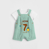 Celebrate The 7th Month Birthday Custom Dungaree, Personalized with your Baby's name - LIGHT GREEN - 0 - 5 Months Old (Chest 17")