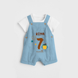 Celebrate The 7th Month Birthday Custom Dungaree, Personalized with your Baby's name - SKY BLUE - 0 - 5 Months Old (Chest 17")