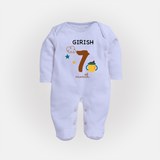 7 Month Old Baby Clothing | Custom Full Sleeve Bodysuit/ Sleep Suit/ Jumpsuit Design | Ideal for Gifting - BABY BLUE - New Born (Chest 7.5")