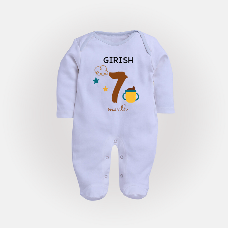 7 Month Old Baby Clothing | Custom Full Sleeve Bodysuit/ Sleep Suit/ Jumpsuit Design | Ideal for Gifting - BABY BLUE - New Born (Chest 7.5")