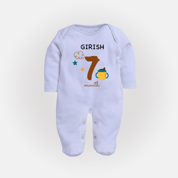 7 Month Old Baby Clothing | Custom Full Sleeve Bodysuit/ Sleep Suit/ Jumpsuit Design | Ideal for Gifting - BABY BLUE - New Born (Chest 7.5")