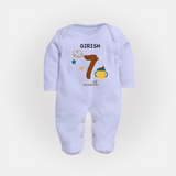 Celebrate Your Baby's Seventh Month With Our Uniquely Customized Baby Sleep Suit, Designed For Precious Moments - BABY BLUE - New Born (Chest 7.5")