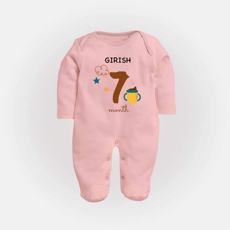 Celebrate Your Baby's Seventh Month With Our Uniquely Customized Baby Sleep Suit, Designed For Precious Moments - BABY PINK - New Born (Chest 7.5")