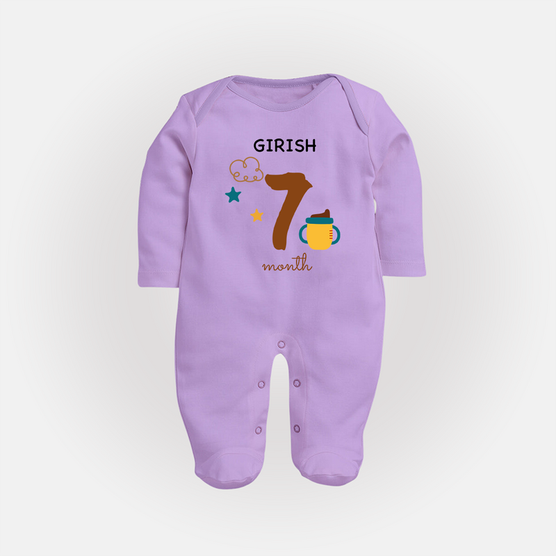 Celebrate Your Baby's Seventh Month With Our Uniquely Customized Baby Sleep Suit, Designed For Precious Moments - LILAC - New Born (Chest 7.5")