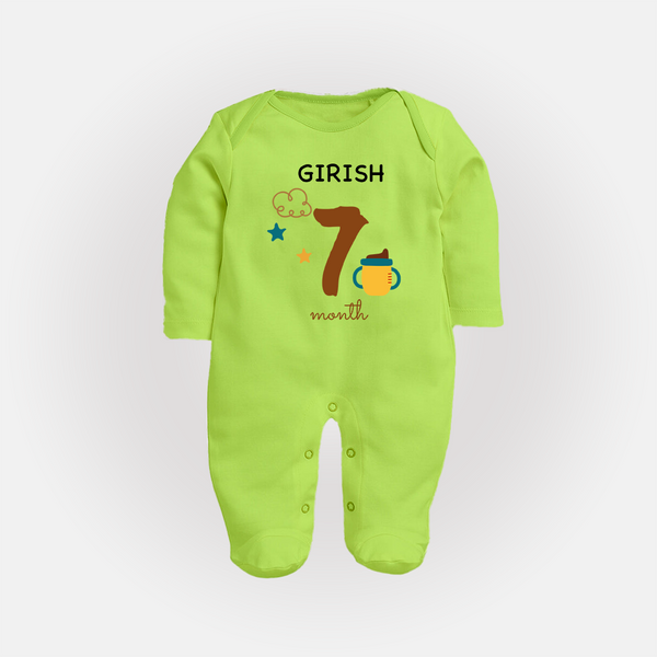 7 Month Old Baby Clothing | Custom Full Sleeve Bodysuit/ Sleep Suit/ Jumpsuit Design | Ideal for Gifting - LIME GREEN - New Born (Chest 7.5")
