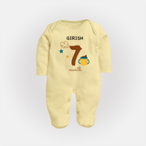 Celebrate Your Baby's Seventh Month With Our Uniquely Customized Baby Sleep Suit, Designed For Precious Moments - PASTEL YELLOW - New Born (Chest 7.5")