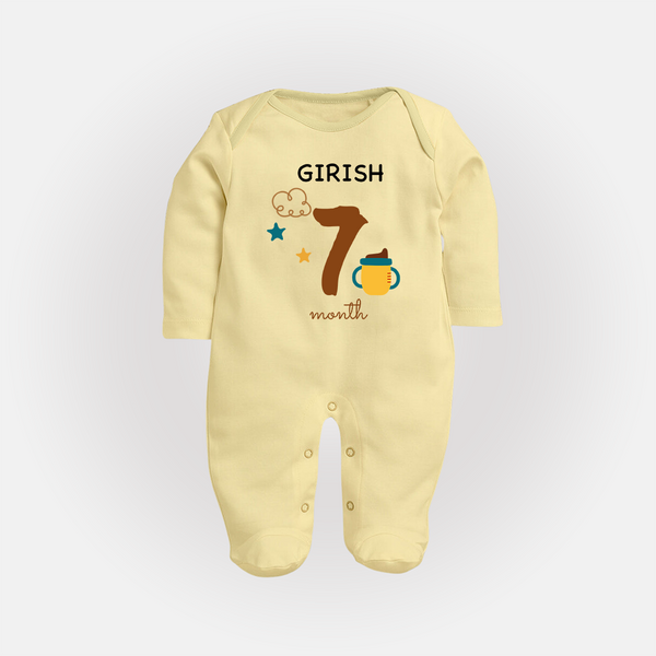 7 Month Old Baby Clothing | Custom Full Sleeve Bodysuit/ Sleep Suit/ Jumpsuit Design | Ideal for Gifting - PASTEL YELLOW - New Born (Chest 7.5")