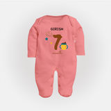 Celebrate Your Baby's Seventh Month With Our Uniquely Customized Baby Sleep Suit, Designed For Precious Moments - PEACH - New Born (Chest 7.5")