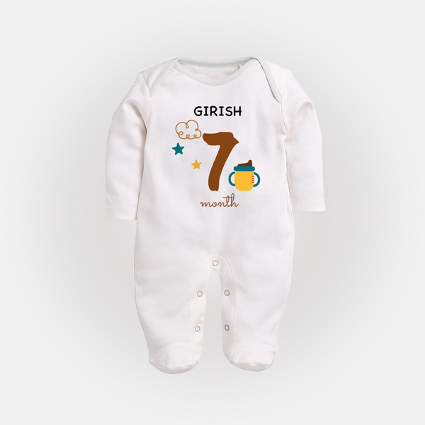 Celebrate Your Baby's Seventh Month With Our Uniquely Customized Baby Sleep Suit, Designed For Precious Moments - WHITE - New Born (Chest 7.5")