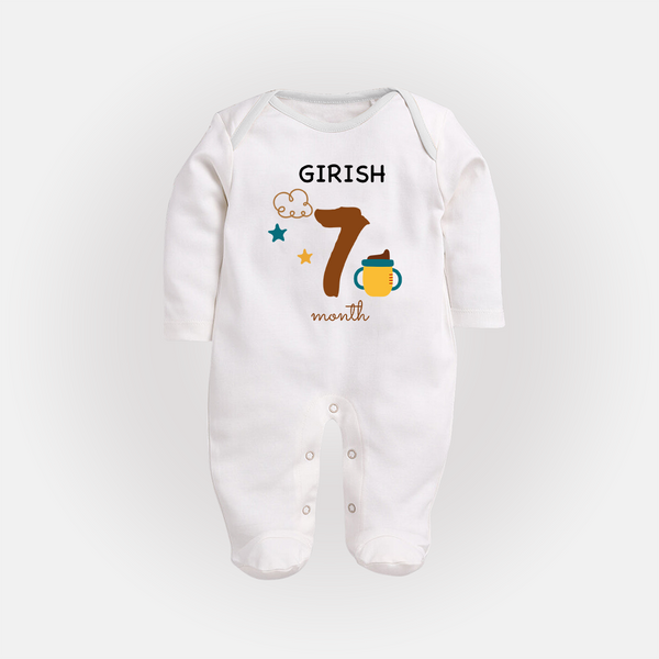 7 Month Old Baby Clothing | Custom Full Sleeve Bodysuit/ Sleep Suit/ Jumpsuit Design | Ideal for Gifting - WHITE - New Born (Chest 7.5")