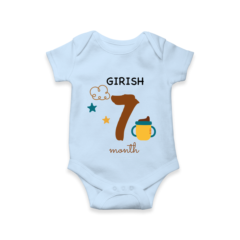 Celebrate Your Baby's Seventh Month With Our Uniquely Customized Baby Romper, Designed For Precious Moments - BABY BLUE - 0 - 3 Months Old (Chest 16")