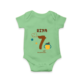Celebrate The 7th Month Birthday Custom Romper, Personalized with your Baby's name - GREEN - 0 - 3 Months Old (Chest 16")