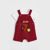 Celebrate The 7th Month Birthday Custom Dungaree, Personalized with your Baby's name - RED - 0 - 5 Months Old (Chest 17")