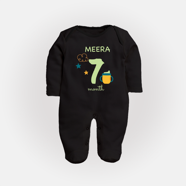 7 Month Old Baby Clothing | Custom Full Sleeve Bodysuit/ Sleep Suit/ Jumpsuit Design | Ideal for Gifting - BLACK - New Born (Chest 7.5")