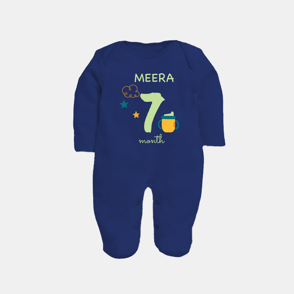 7 Month Old Baby Clothing | Custom Full Sleeve Bodysuit/ Sleep Suit/ Jumpsuit Design | Ideal for Gifting - NAVY BLUE - New Born (Chest 7.5")