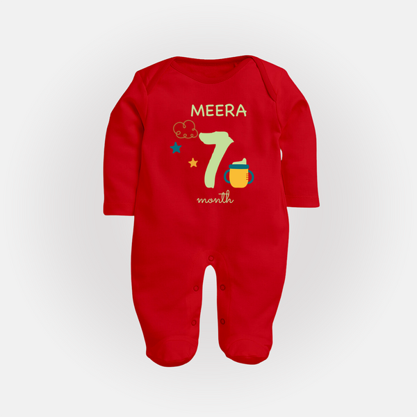 7 Month Old Baby Clothing | Custom Full Sleeve Bodysuit/ Sleep Suit/ Jumpsuit Design | Ideal for Gifting - RED - New Born (Chest 7.5")