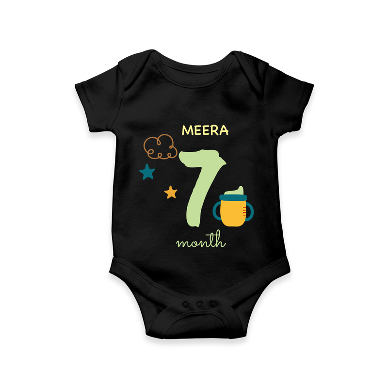 Celebrate Your Baby's Seventh Month With Our Uniquely Customized Baby Romper, Designed For Precious Moments - BLACK - 0 - 3 Months Old (Chest 16")