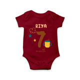 Celebrate The 7th Month Birthday Custom Romper, Personalized with your Baby's name - MAROON - 0 - 3 Months Old (Chest 16")