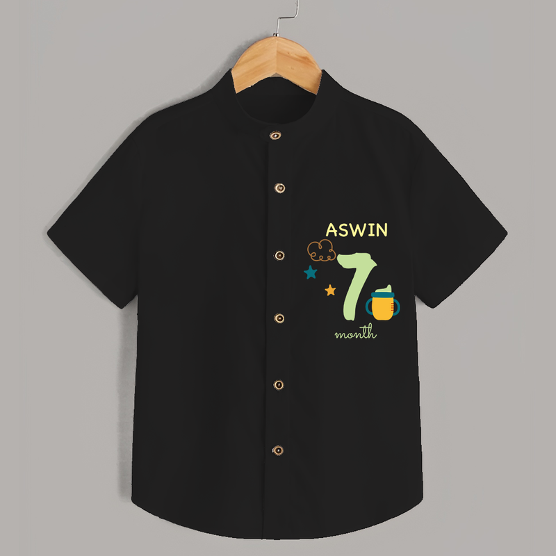 Celebrate The 7th Month Birthday with Custom Shirt, Personalized with your Baby's name - BLACK - 0 - 6 Months Old (Chest 21")