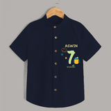 Celebrate The 7th Month Birthday with Custom Shirt, Personalized with your Baby's name - NAVY BLUE - 0 - 6 Months Old (Chest 21")