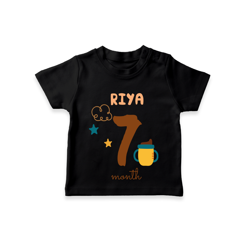 Celebrate The 7th Month Birthday Custom T-Shirt, Personalized with your Baby's name - BLACK - 0 - 5 Months Old (Chest 17")