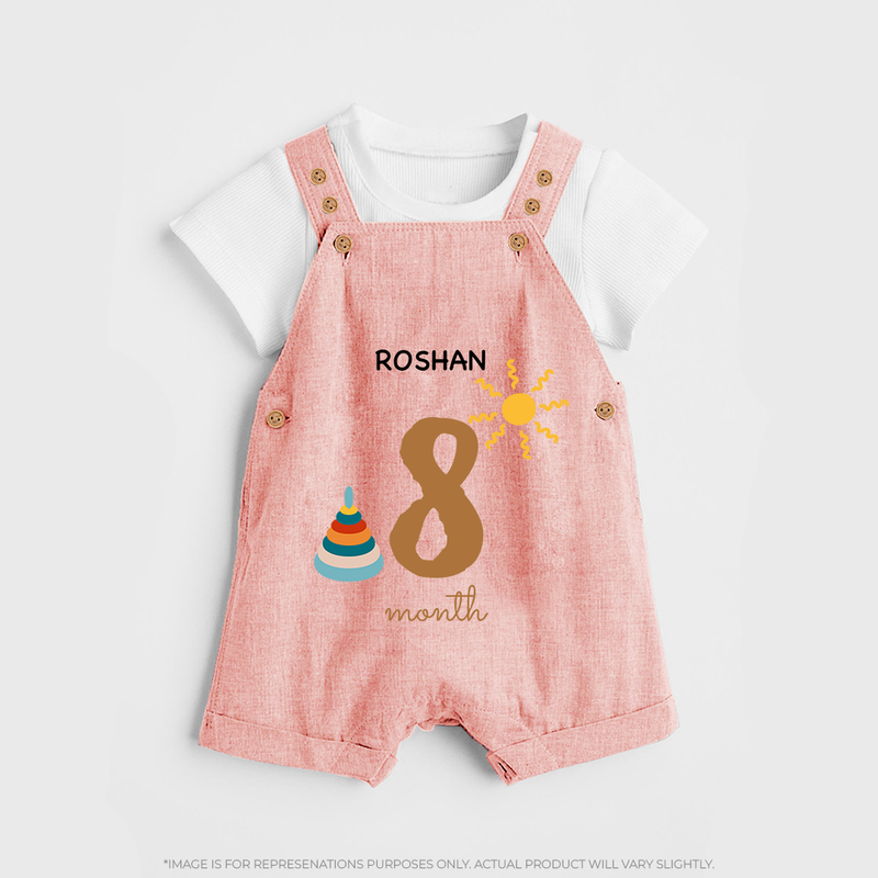 Celebrate Your Baby's Eighth Month With Our Uniquely Customized Baby Dungaree Set, Designed For Precious Moments - PEACH - 0 - 5 Months Old (Chest 18")