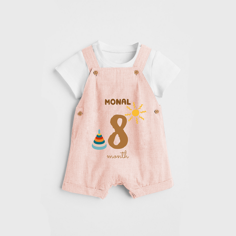 Celebrate The 8th Month Birthday Custom Dungaree, Personalized with your Baby's name - PEACH - 0 - 5 Months Old (Chest 17")