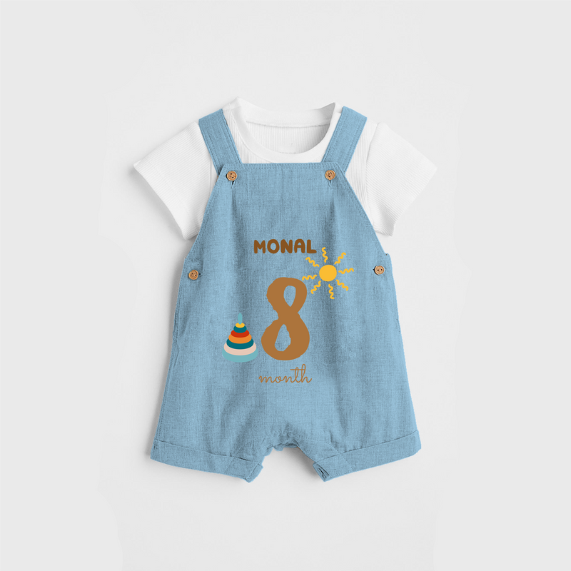 Celebrate The 8th Month Birthday Custom Dungaree, Personalized with your Baby's name - SKY BLUE - 0 - 5 Months Old (Chest 17")