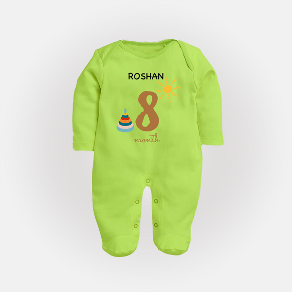 8 Month Old Baby Clothing | Custom Full Sleeve Bodysuit/ Sleep Suit/ Jumpsuit Design | Ideal for Gifting - LIME GREEN - New Born (Chest 7.5")