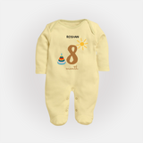 Celebrate Your Baby's Eighth Month With Our Uniquely Customized Baby Sleep Suit, Designed For Precious Moments - PASTEL YELLOW - New Born (Chest 7.5")