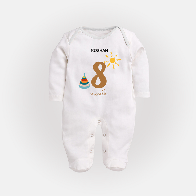 Celebrate Your Baby's Eighth Month With Our Uniquely Customized Baby Sleep Suit, Designed For Precious Moments - WHITE - New Born (Chest 7.5")