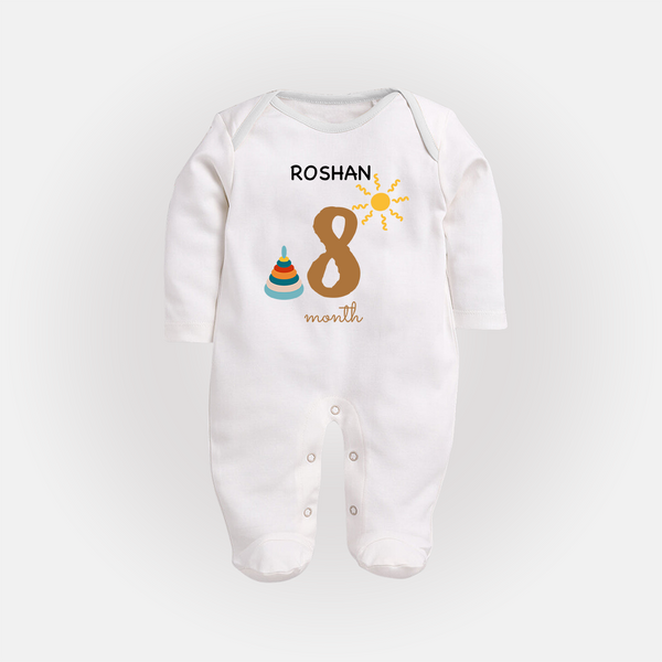8 Month Old Baby Clothing | Custom Full Sleeve Bodysuit/ Sleep Suit/ Jumpsuit Design | Ideal for Gifting - WHITE - New Born (Chest 7.5")