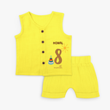 Celebrate The 8th Month Birthday Custom Jabla set, Personalized with your Baby's name - YELLOW - 0 - 3 Months Old (Chest 9.8")