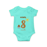 Celebrate The 8th Month Birthday Custom Romper, Personalized with your Baby's name - ARCTIC BLUE - 0 - 3 Months Old (Chest 16")
