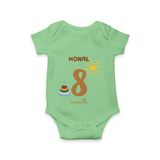 Celebrate The 8th Month Birthday Custom Romper, Personalized with your Baby's name - GREEN - 0 - 3 Months Old (Chest 16")