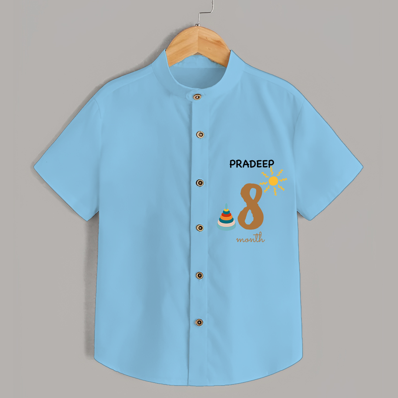 Celebrate The 8th Month Birthday with Custom Shirt, Personalized with your Baby's name - SKY BLUE - 0 - 6 Months Old (Chest 21")