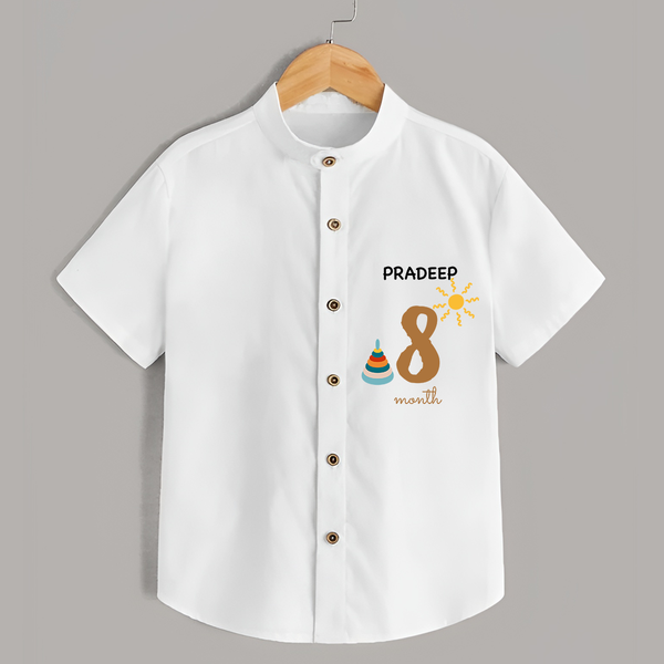 Celebrate The 8th Month Birthday with Custom Shirt, Personalized with your Baby's name - WHITE - 0 - 6 Months Old (Chest 21")
