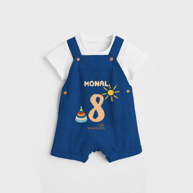 Celebrate The 8th Month Birthday Custom Dungaree, Personalized with your Baby's name - COBALT BLUE - 0 - 5 Months Old (Chest 17")