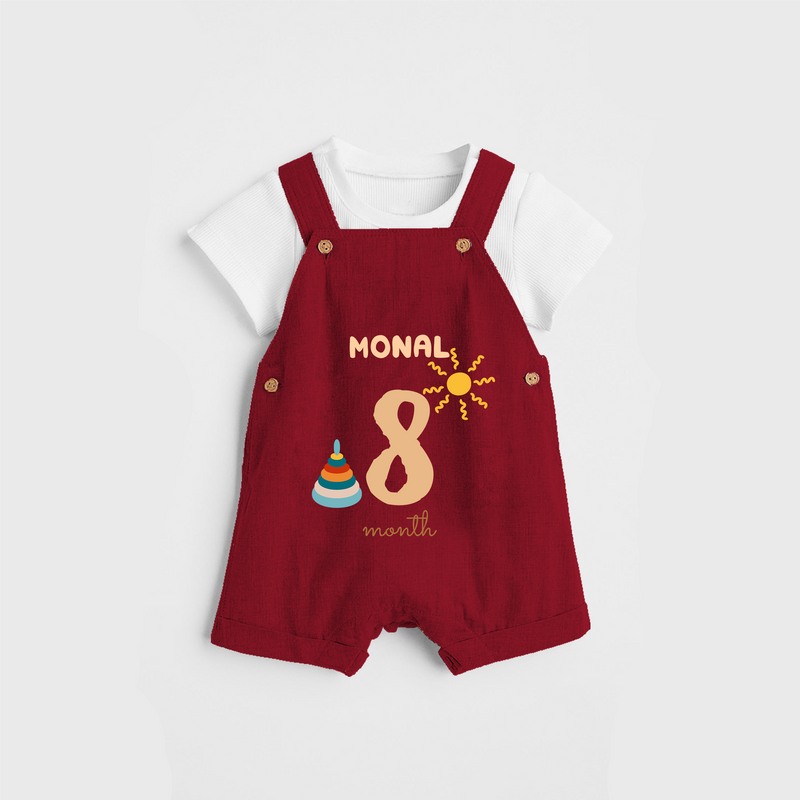 Celebrate The 8th Month Birthday Custom Dungaree, Personalized with your Baby's name - RED - 0 - 5 Months Old (Chest 17")