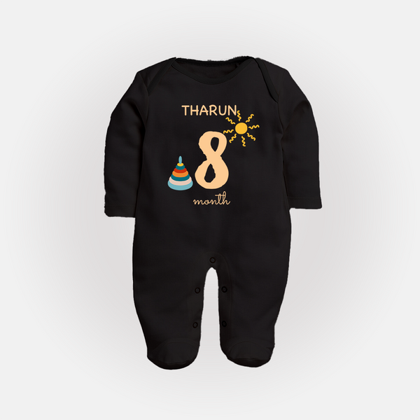 8 Month Old Baby Clothing | Custom Full Sleeve Bodysuit/ Sleep Suit/ Jumpsuit Design | Ideal for Gifting - BLACK - New Born (Chest 7.5")