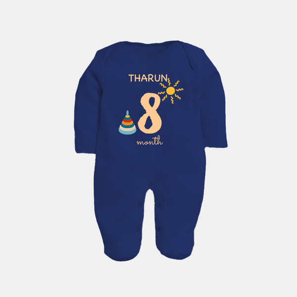 8 Month Old Baby Clothing | Custom Full Sleeve Bodysuit/ Sleep Suit/ Jumpsuit Design | Ideal for Gifting - NAVY BLUE - New Born (Chest 7.5")