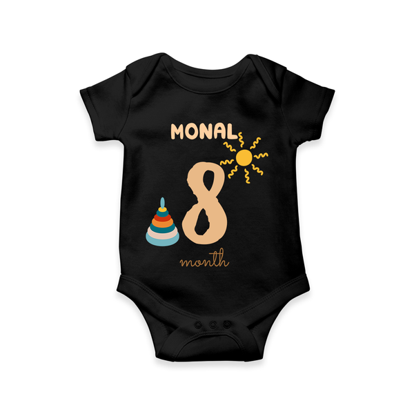 Celebrate The 8th Month Birthday Custom Romper, Personalized with your Baby's name - BLACK - 0 - 3 Months Old (Chest 16")