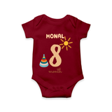 Celebrate The 8th Month Birthday Custom Romper, Personalized with your Baby's name - MAROON - 0 - 3 Months Old (Chest 16")