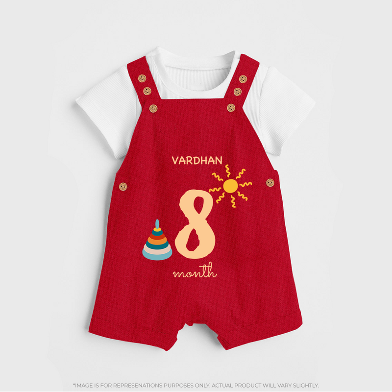 Celebrate Your Baby's Eighth Month With Our Uniquely Customized Baby Dungaree Set, Designed For Precious Moments - RED - 0 - 5 Months Old (Chest 18")