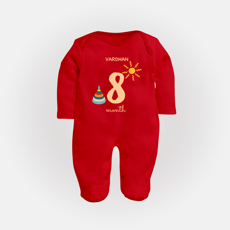 Celebrate Your Baby's Eighth Month With Our Uniquely Customized Baby Sleep Suit, Designed For Precious Moments - RED - New Born (Chest 7.5")