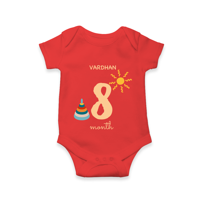 Celebrate Your Baby's Eighth Month With Our Uniquely Customized Baby Romper, Designed For Precious Moments - RED - 0 - 3 Months Old (Chest 16")