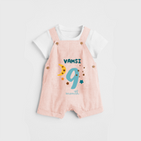 Celebrate The 9th Month Birthday Custom Dungaree, Personalized with your Baby's name - PEACH - 0 - 5 Months Old (Chest 17")