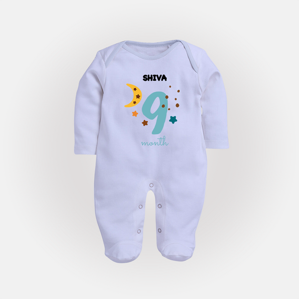 Celebrate Your Baby's Ninth Month With Our Uniquely Customized Baby Sleep Suit, Designed For Precious Moments - BABY BLUE - New Born (Chest 7.5")