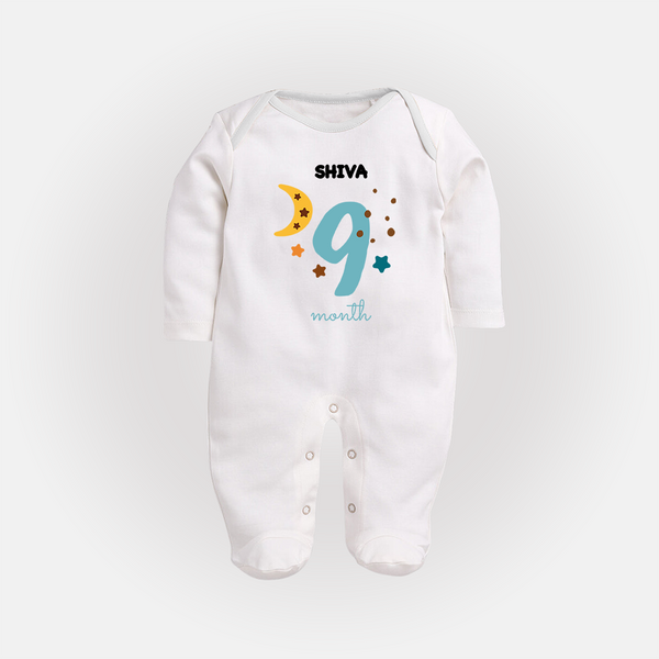 Celebrate Your Baby's Ninth Month With Our Uniquely Customized Baby Sleep Suit, Designed For Precious Moments - WHITE - New Born (Chest 7.5")