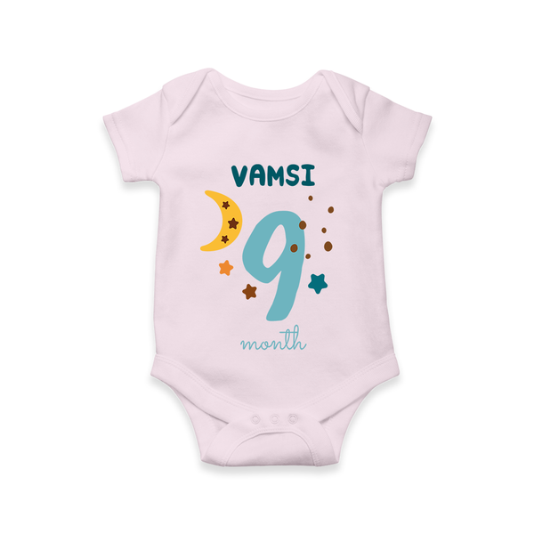 Celebrate The 9th Month Birthday Custom Romper, Personalized with your Baby's name - BABY PINK - 0 - 3 Months Old (Chest 16")